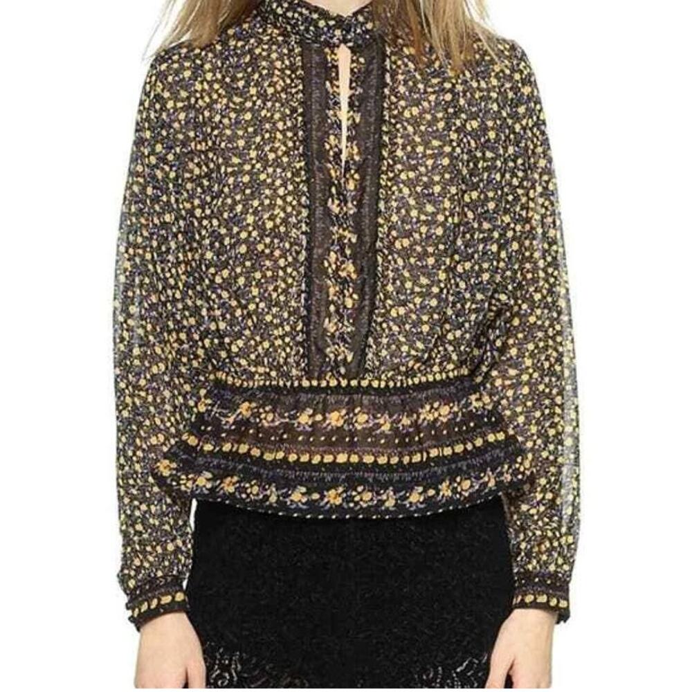 Free People If I Had You Floral Beaded Top Size M Embellished Boho Cottagecore - Picture 1 of 10